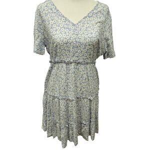 J crew floral viscose mini ruffle dress pockets white whimsy small coastal